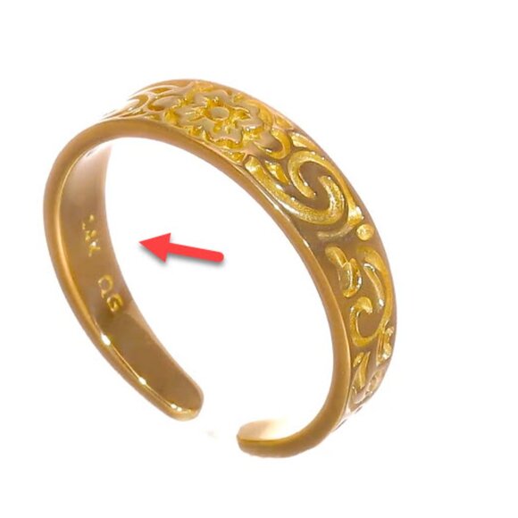 14k Yellow Gold Solid Toe Ring Flower/Scroll Adjustable - Picture 5 of 5